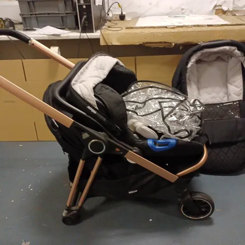 MY BABIIE BILLIE FAIERS ROSE GOLD BLACK QUILTED TRAVEL SYSTEM