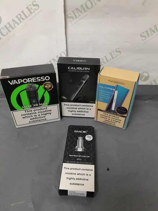 BOX OF APPROXIMATELY 20 ASSORTED E-CIGARATTES TO INCLUDE VAPORESSO, INNOKIN, SMOK ETC