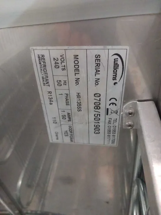 WILLIAMS HA135SS UNDER COUNTER COMMERCIAL FRIDGE