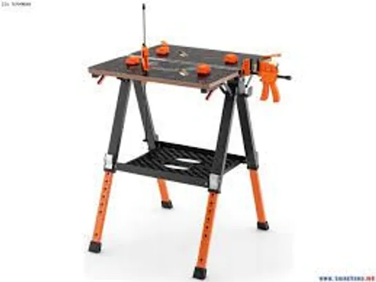 BOXED COSTWAY 2 IN 1 FOLDING WORK TABLE WITH 8 ADJUSTABLE HEIGHTS & WORK SURFACE & METAL FRAME WORKBENCH - ORANGE