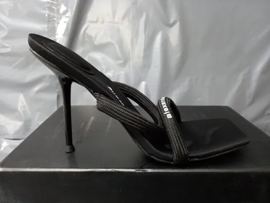 BOXED PAIR OF ALEXANDER WANG SQUARE OPEN TOE HEELS IN BLACK - SIZE 39