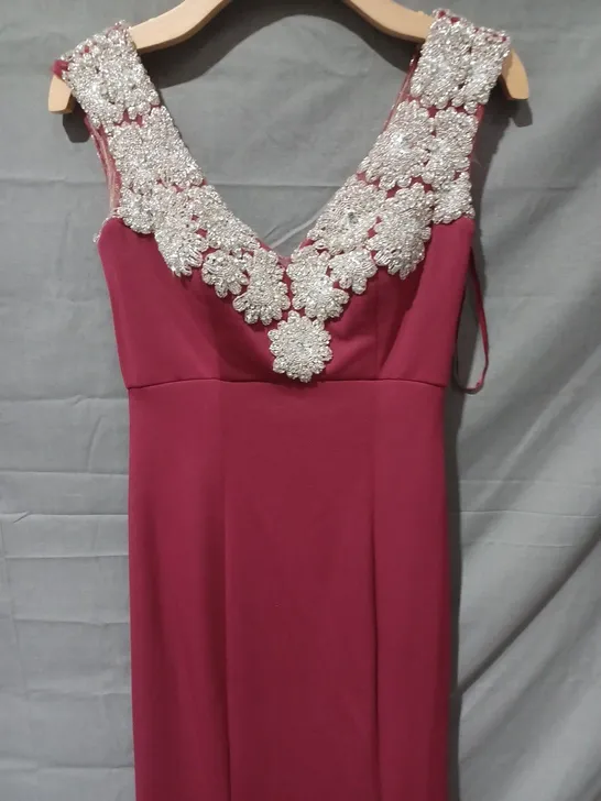 UNBRANDED FAUX CRYSTAL STUD DETAIL DRESS IN BURGUNDY - SIZE UNSPECIFIED