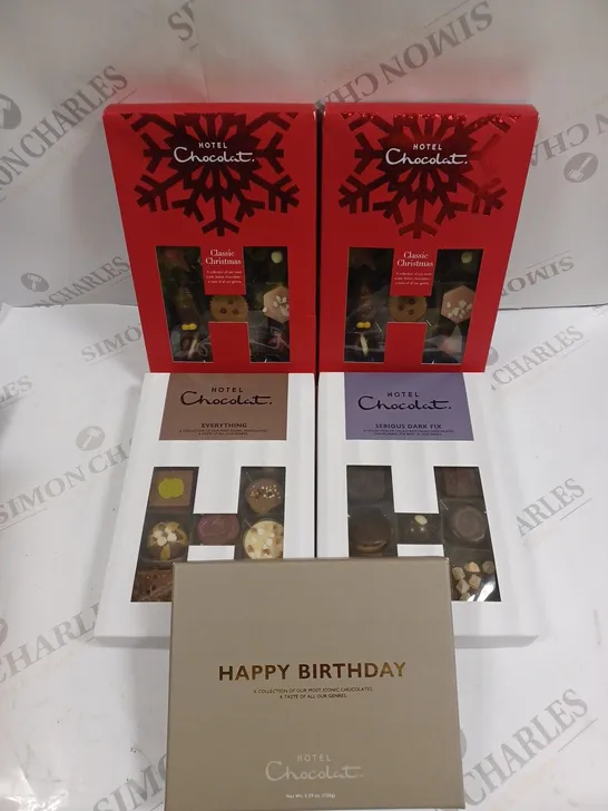 5 X HOTEL CHOCOLAT ASSORTMENT TO CONTAIN CLASSIC CHRISTMAS, SERIOUS DARK FIX, EVERYTHING ETC 