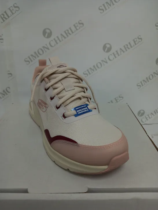 BOXED PAIR OF SKECHERS AIR COURT TRAINERS IN PINK & WHITE SIZE 4