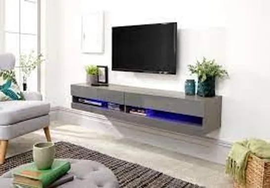 BOXED GALACIA 180CM WALL TV UNIT WITH LED GREY 