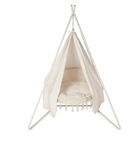 BOXED INNOVATORS BALI MACRAME DOUBLE HANGING CHAIR WITH WATER REPELLENT - GREY - COLLECTION ONLY