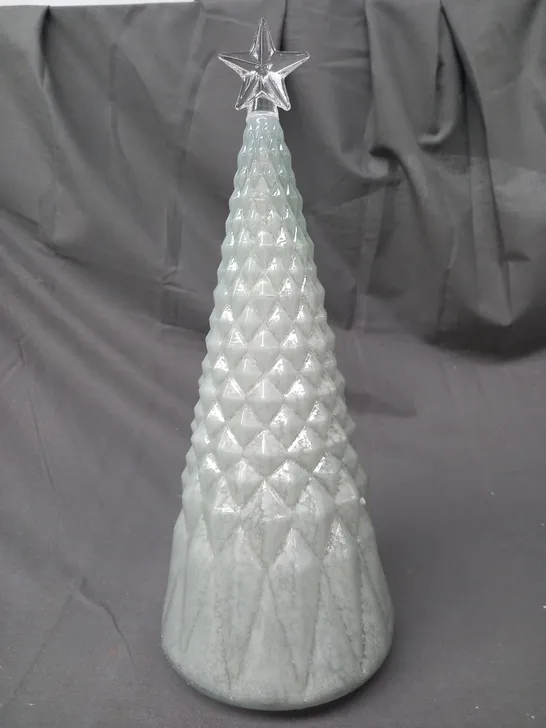 BOXED UNBRANDED DECORATIVE GLASS LIGHT UP FESTIVE TREE W. STAR IN PALE GREEN