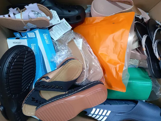 BOX OF APPROXIMATELY 20 ASSORTED PAIRS OF SHOES IN VARIOUS STYLES AND SIZES TO INCLUDE BIRKENSTOCK, SIMMI LONDON, ETC