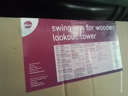 TWO BOXES OF PLUM WOODEN LOOK OUT TOWER PARTS & SLIDE