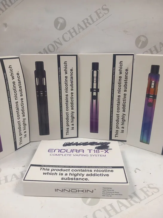 5 ASSORTED BOXED INNOKIN VAPING PRODUCTS TO INCLUDE; ENDURA T18-X, ENDURA T18II AND ENDURA T18II MINI