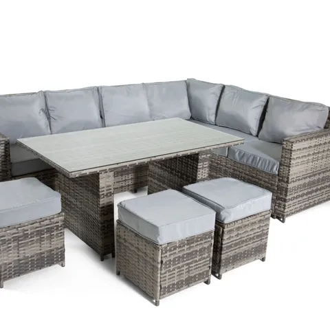 BOXED THE TARPORLEY 9 SEAT CORNER RATTAN DINING SET (3 BOXES)