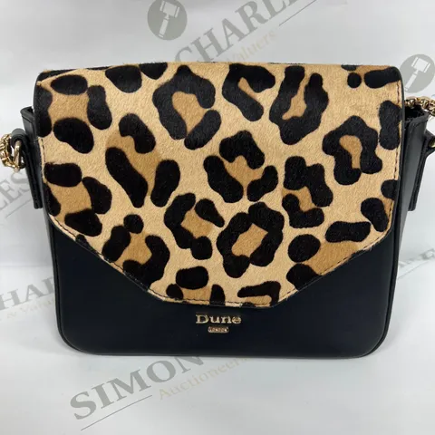 DUNE LONDON LEOPARD PRINT FLAP SHOULDER BAG IN BLACK