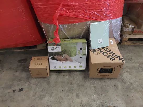 PALLET OF ASSORTED ITEMS INCLUDING: ELECTRIC BLANKET, RICE COOKER, NOTEPADS, TABLETOP FIRE