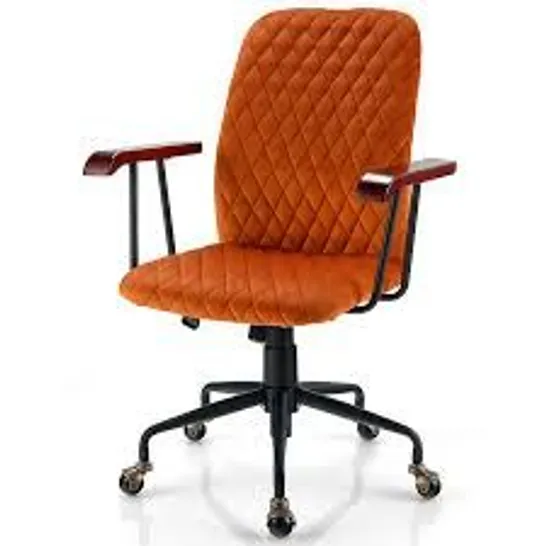 BOXED COSTWAY VELVET ADJUSTABLE SWIVEL CHAIR MID-BACK FOR HOME OFFICE COMPUTER LEISURE CHAIR - ORANGE