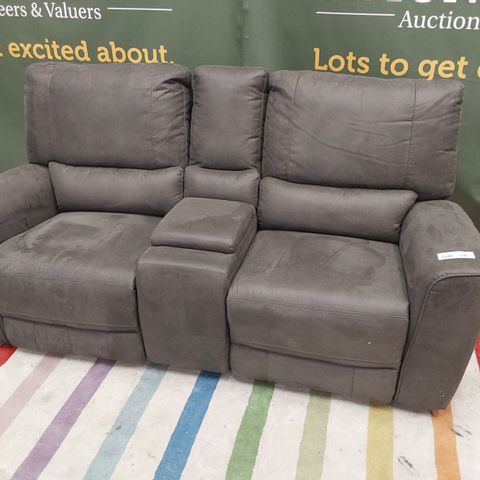 DESIGNER POWER RECLINING TWO SEATER SOFA WITH HE UNIT GREY MACU FABRIC 