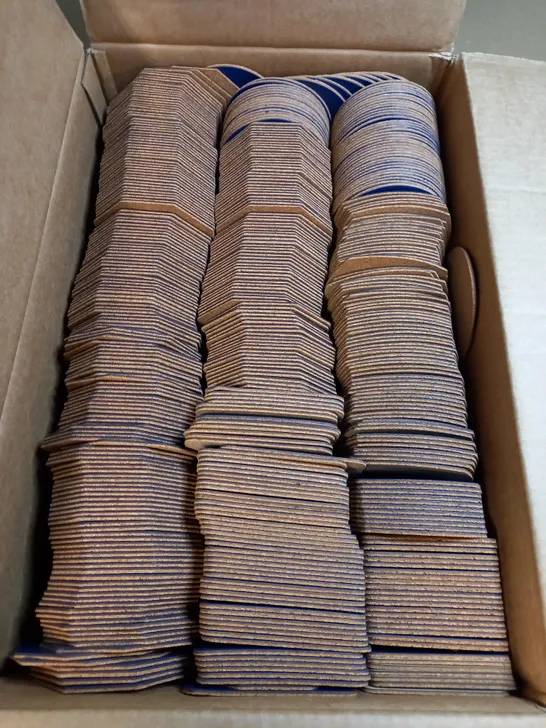 BOX OF APPROXIMATELY 300 CORK BACKED BLUE FLEXIBLE COASTERS IN ASSORTED SHAPES