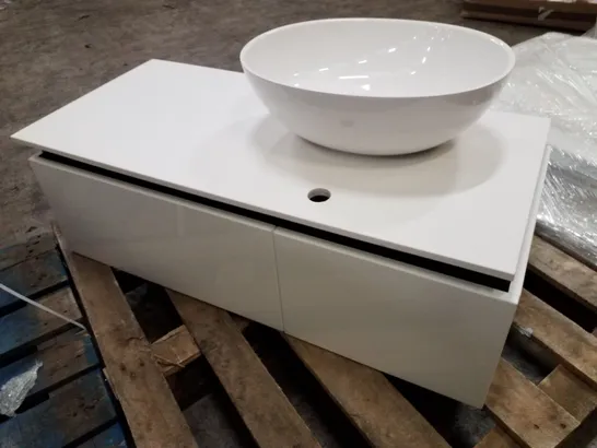 BRAND NEW WHITE WALL HUNG VANITY UNIT WITH BOWL BASIN 101×47×33CM