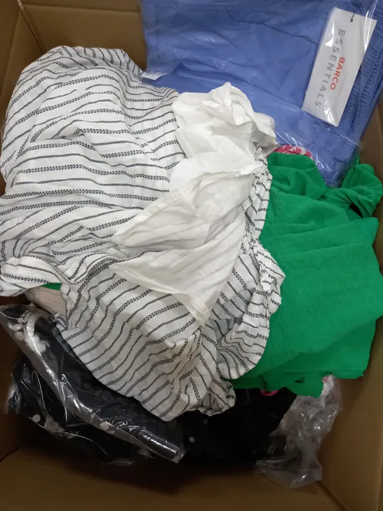 BOX OF APPROXIMATELY 22 ASSORTED CLOTHING ITEMS TO INCLUDE - T-SHIRT ,TROUSERS , DRESS ETC