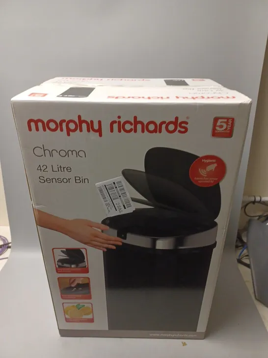 MORPHY RICHARDS CHROMA BLACK 42 LITRE SQUARE SENSOR BIN RRP £49.99