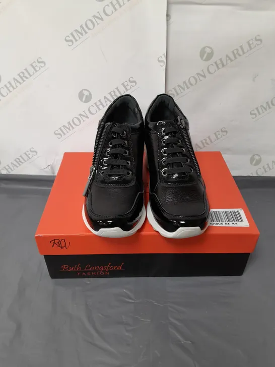 RUTH LANGSFORD LADIES BLACK PATENT WEDGE TRAINERS SIZE 4