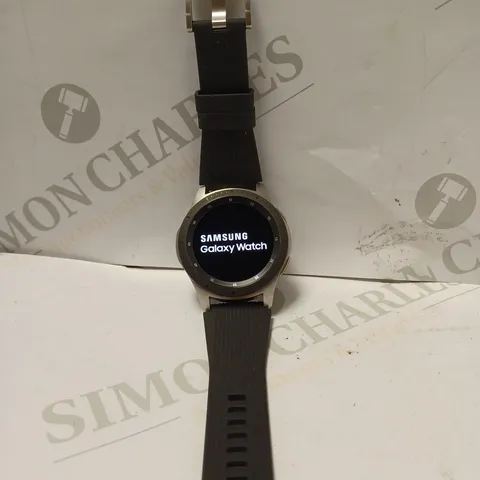 SAMUNG GALAXY WATCH IN SILVER WITH BLACK STRAP