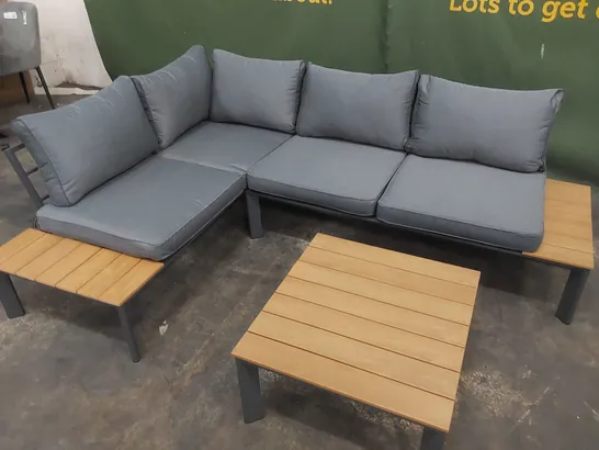 BRAND NEW BOXED ATLANTA GARDEN & PATIO ALUMINIUM CONTEMPORARY CORNER SET WITH POLY WOOD COFFEE TABLE (1 BOX) RRP £995