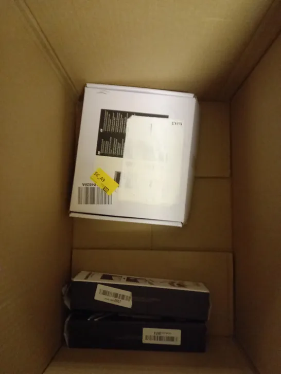 BOX OF APPROXIMATELY 15 ASSORTED ITEMS TO INCLUDE JVC HEADPHONES, LED PIVOT STAND, FLEXSON 5M POWER CABLE ETC