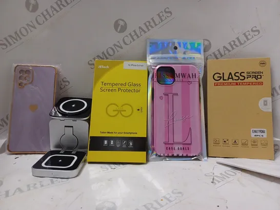 BOX OF APPROX 20 ASSORTED ITEMS TO INCLUDE -GLASS SCREEN PRO XS MAX - JETECH TEMPERED GLASS SCREEN PROTECTOR - 3 IN 1 WIRELESS CONNECTOR ECT 