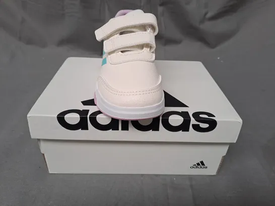 BOXED PAIR OF ADIDAS TENSAUR SPORT 2.0 KIDS SHOES IN CREAM/BLUE/PINK UK SIZE 9