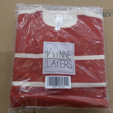 BOX OF 17 BRAND NEW WYNN LAYERS TWO TONE LADIES SWEATERS RED/ECRU SIZE L