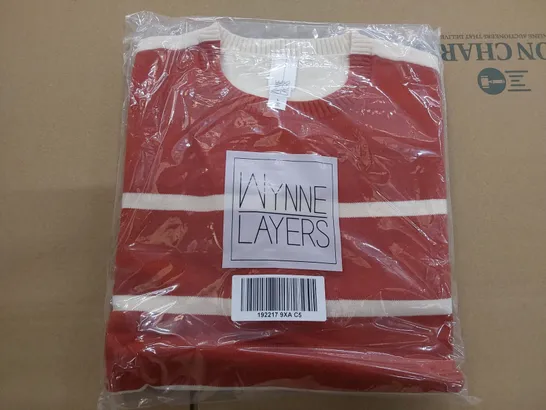 BOX OF 17 BRAND NEW WYNN LAYERS TWO TONE LADIES SWEATERS RED/ECRU SIZE L