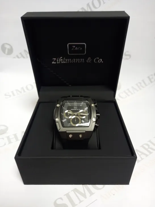 MENS ZIHLMANN & CO Z911 WATCH – CHRONOGRAPH MOVEMENT – BLACK DIAL – 3ATM – QUICK RELEASE RUBBER STRAP – 3ATM WATER RESISTANT