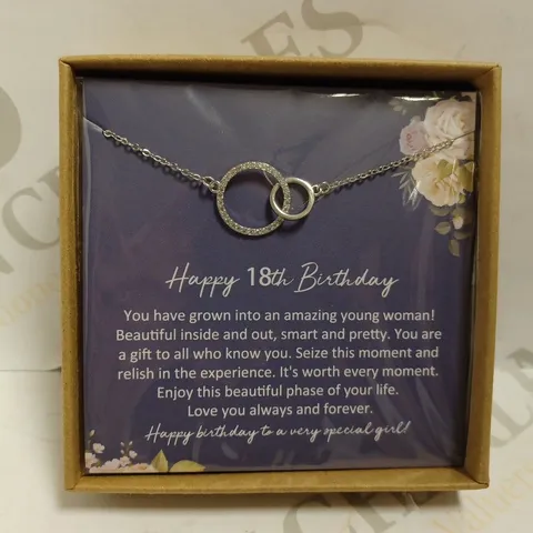 BOXED `HAPPY 18TH BIRTHDAY` SILVER EFFECT NECKLACE