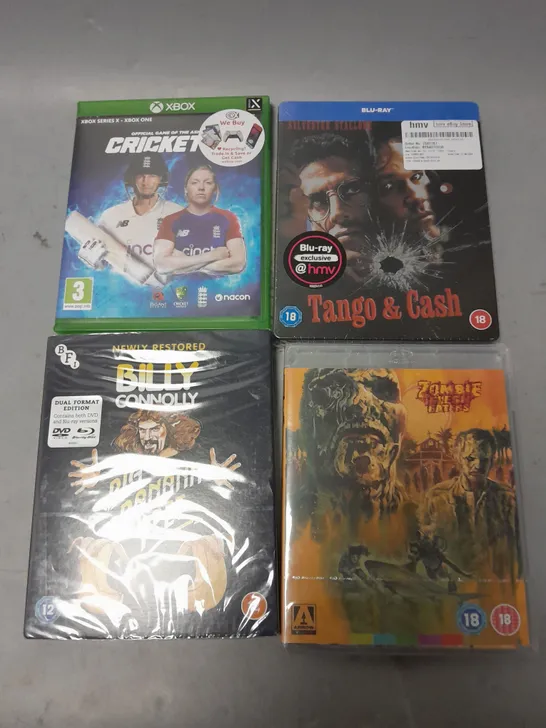 LOT OF 20 ASSORTED MEDIA ITEMS TO INCLUDE APOCALYPTO BLUE RAY, XBOX ONE MOTO RACER 4 AND FIRST BLOOD 