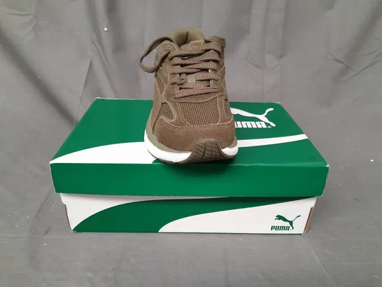 BOXED PAIR OF PUMA TEVERIS NITRO SHOES IN BURNT OLIVE UK SIZE 4