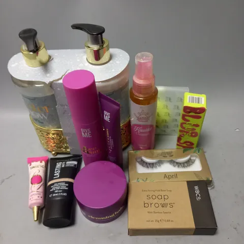 BOX OF APPROXIMATELY 20 COSMETIC ITEMS TO INCLUDE - GIVE ME CLEANSING BALM - PLOUISE COSMETIC BASE - MADE BY MITCHEL BLURSH - ETC 