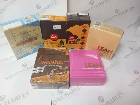 SIX ASSORTED PACKS OF PROTEIN BARS TO INCLUDE; LEAN, GRENIDE AND VIVE