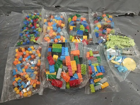 BOX OF APPROXIMATELY 9 BAG OF UNBRANDED BUILDING BRICKS 