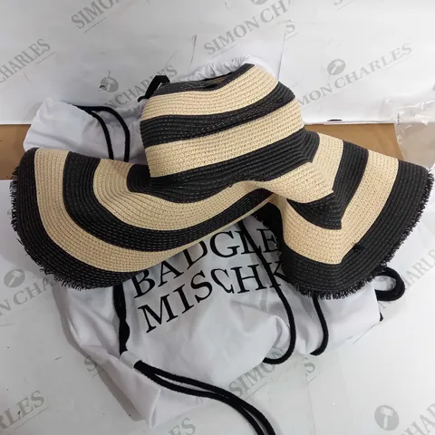 BADGLEY MISCHKA MAXI STRIPED FLOPPY HAT WITH RAW EDGES