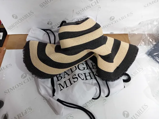 BADGLEY MISCHKA MAXI STRIPED FLOPPY HAT WITH RAW EDGES