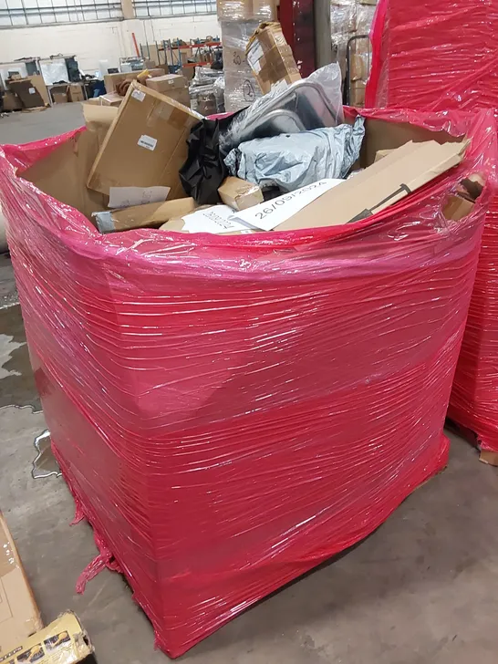 PALLET OF ASSORTED ITEMS INCLUDING MESH CHAIR, TOILET SEAT, CAR TYRE CLAMP, NON WOVEN FABRIC WARDROBE 