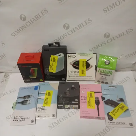 BOX OF APPROXIMATELY 20 ASSORTED ELECTRICAL PRODUCT TO INCLUDE WIRELESS CHARGER, TRUE WIRELESS EARPHONES, CHARGING STAND ETC 