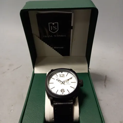 MENS FRANK SCHMIDT WATCH- BLACK LEATHER STRAP