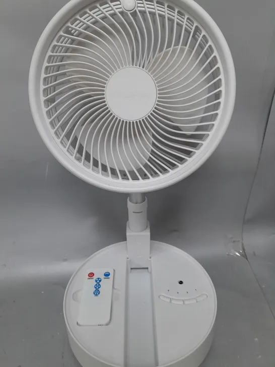 BOXED BELL & HOWELL OSCILLATING FOLDING RECHARGEABLE FAN, WHITE