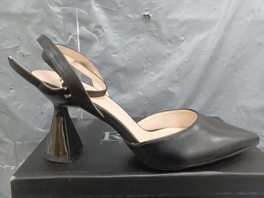 BOXED RAID LONDON CARMELLO HEEL DETAIL ANKLE STRAP SHOES IN BLACK - SIZE 7