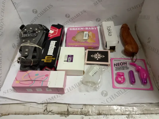 LOT OF 10 ASSORTED ADULT ITEMS TO INCLUDE VIBRATORS, COCK RINGS, STROKER ETC