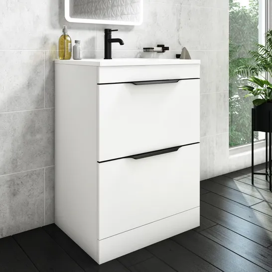 BOXED SION 592MM FLOOR STANDING VANITY UNIT IN MATT WHITE 