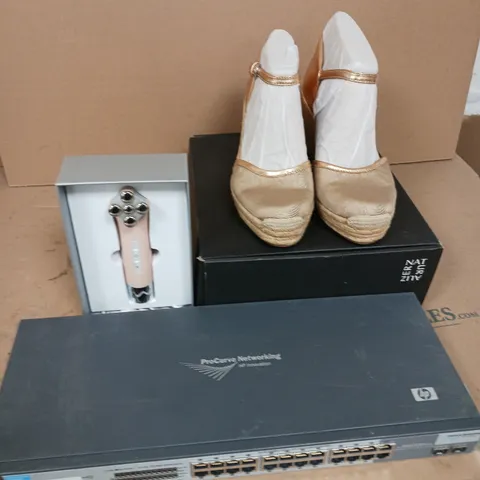 APPROXIMATELY 5 ASSORTED ITEMS TO INCLUDE PROCURVE SWITCH 1800-24G - J9028B, NATURALIZER BIANCA WEDGE SANDALS, TILIPRO ANTI-AGEING FIRMING FACE TOOL, ETC