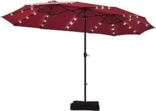 BOXED COSTWAY 10-FT STEEL ROUND GARDEN PATIO UMBRELLA WITH LIGHTS AND BASE - WINE 