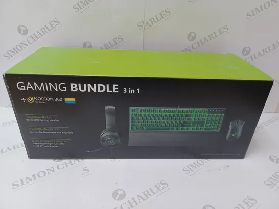 BRAND NEW BOXED RAZER GAMING BUNDLE 3 IN 1 TO INCLUDE - GAMING HEADSET, MEMBRANE RGB KEYBOARD AND ESSENTIAL GAMING MOUSE